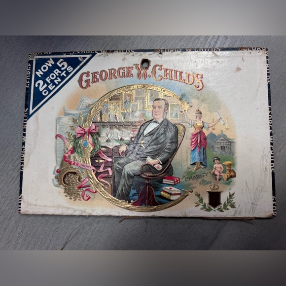 Vintage George W Child's Wooden Cigar Box 2 for 5¢ Factory 117 S.C. Collectors‎ - Picture 3 of 16